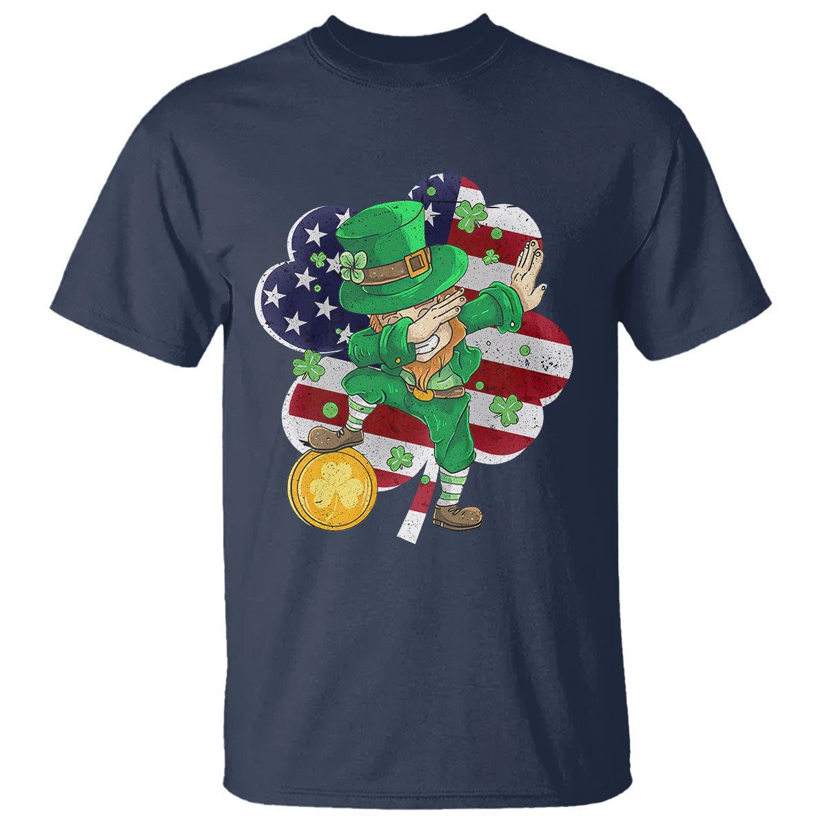 Cute St. Patricks Day T Shirt Dabbing Leperchaun American Flag Shamrock - Wonder Print Shop
