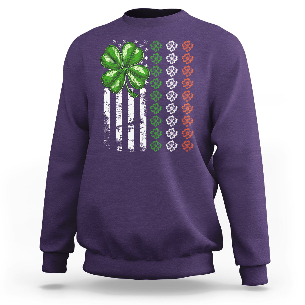 Funny St. Patricks Day Sweatshirt Shamrock American Flag - Wonder Print Shop