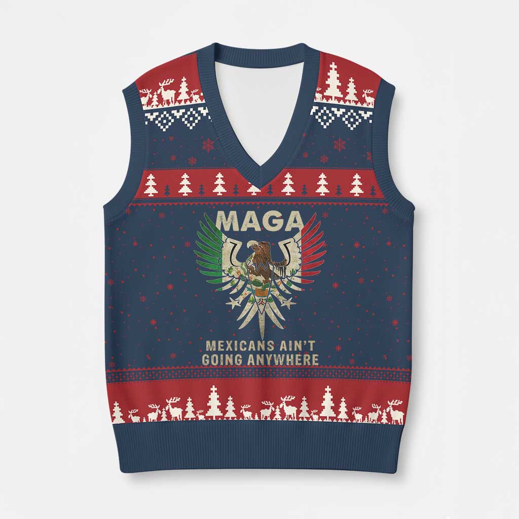 Mexicans Ain't Going Anywhere V-Neck Knit Sweater Vest Eagle Mexico Flag Retro Vintage - Wonder Print Shop