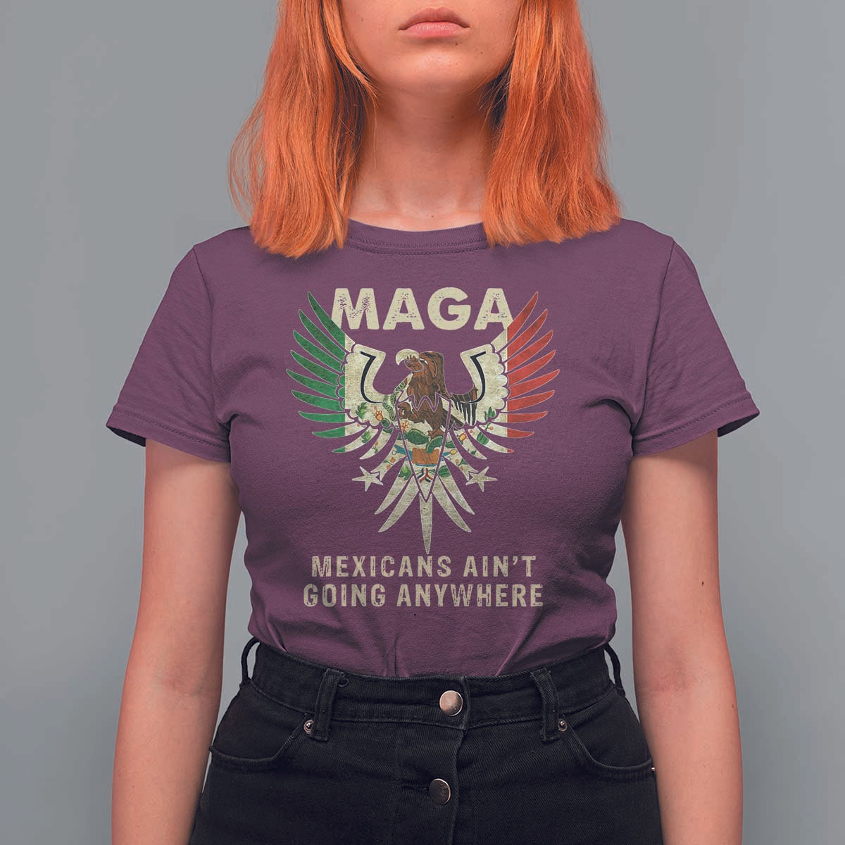 Mexicans Ain't Going Anywhere T Shirt For Women Eagle Mexico Flag Retro Vintage