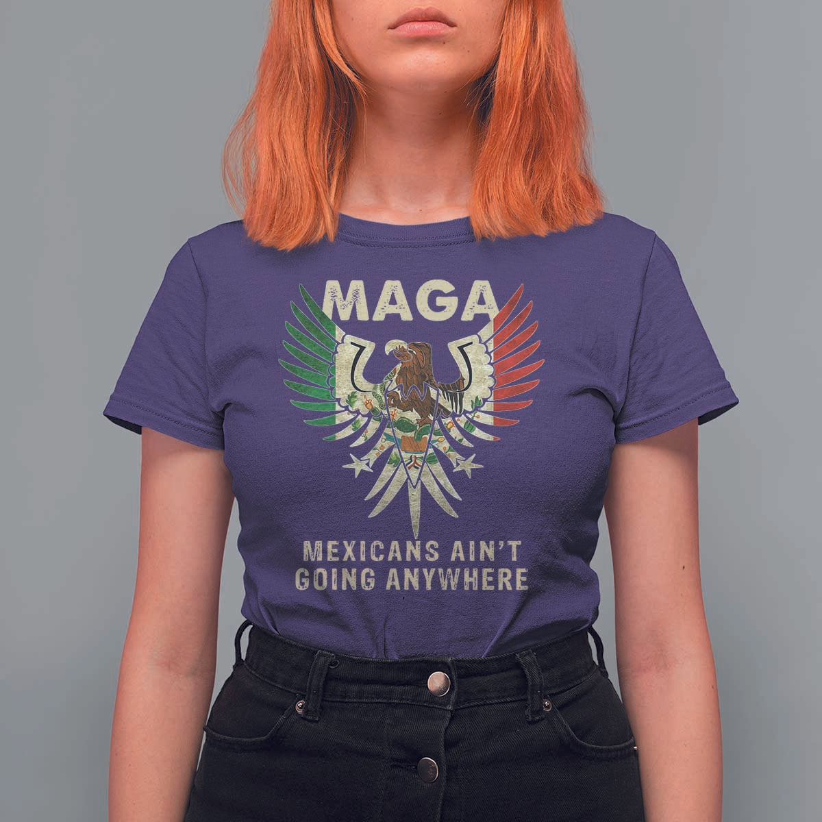 Mexicans Ain't Going Anywhere T Shirt For Women Eagle Mexico Flag Retro Vintage