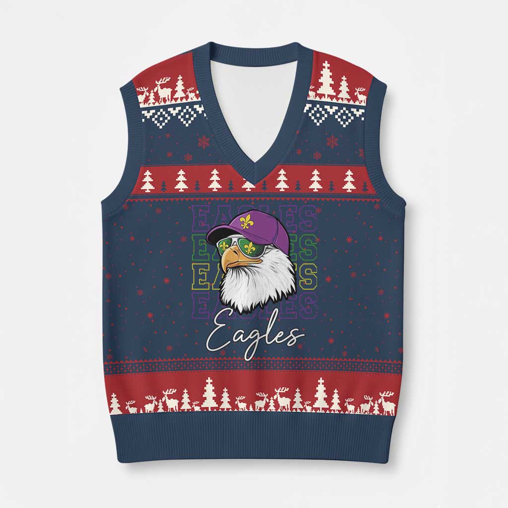 Mardi Gras Eagles V-Neck Knit Sweater Vest 2025 Champs NOLA Louisiana - Wonder Print Shop