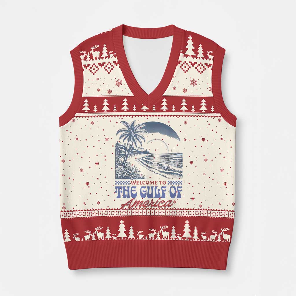 Welcome To America's Gulf V-Neck Knit Sweater Vest Retro Vintage Beach - Wonder Print Shop