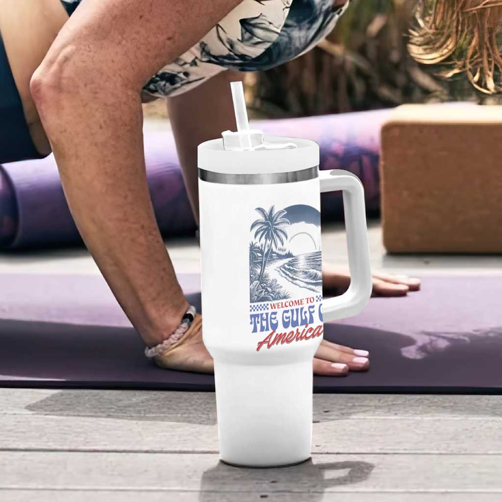 Welcome To America's Gulf Tumbler With Handle Retro Vintage Beach