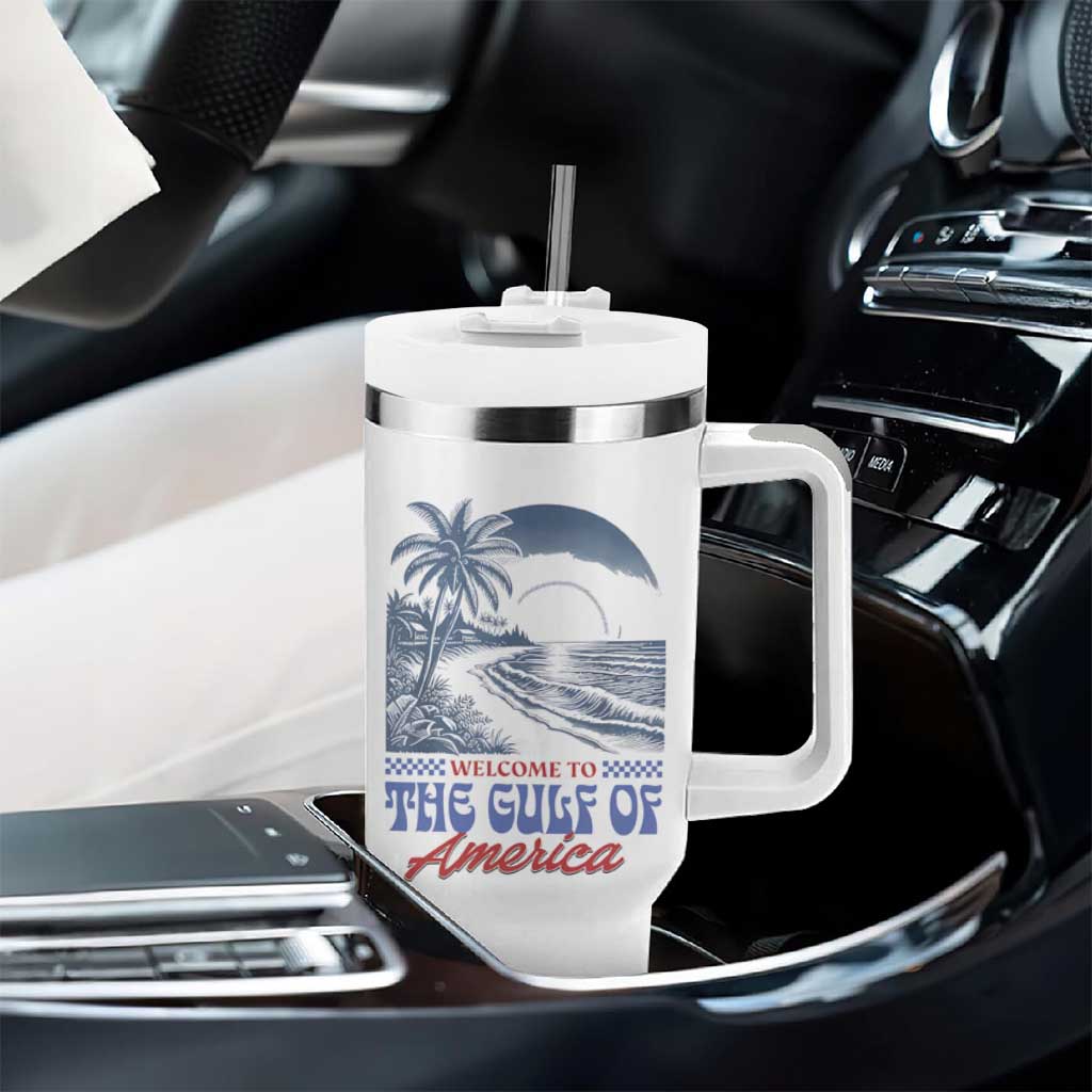 Welcome To America's Gulf Tumbler With Handle Retro Vintage Beach
