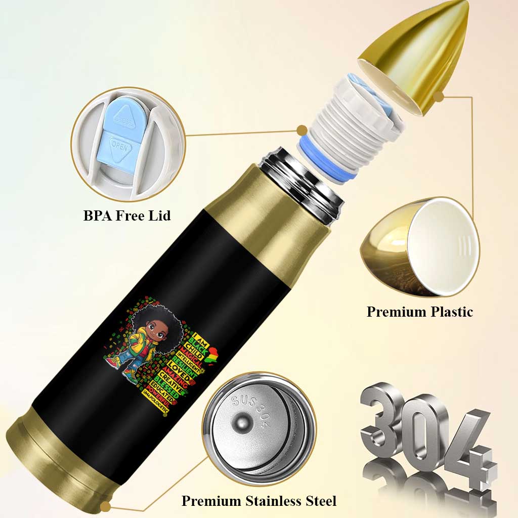 I Am Black Child Bullet Tumbler Afro Girl African American Pride Black History Month