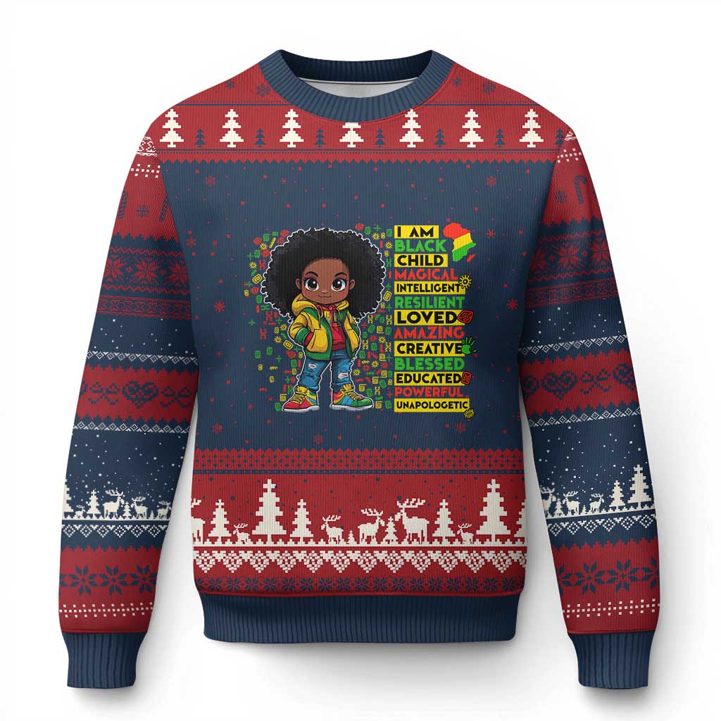 I Am Black Child Ugly Christmas Sweater Afro Girl African American Pride Black History Month - Wonder Print Shop