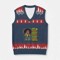 I Am Black Child V-Neck Knit Sweater Vest Afro Girl African American Pride Black History Month - Wonder Print Shop