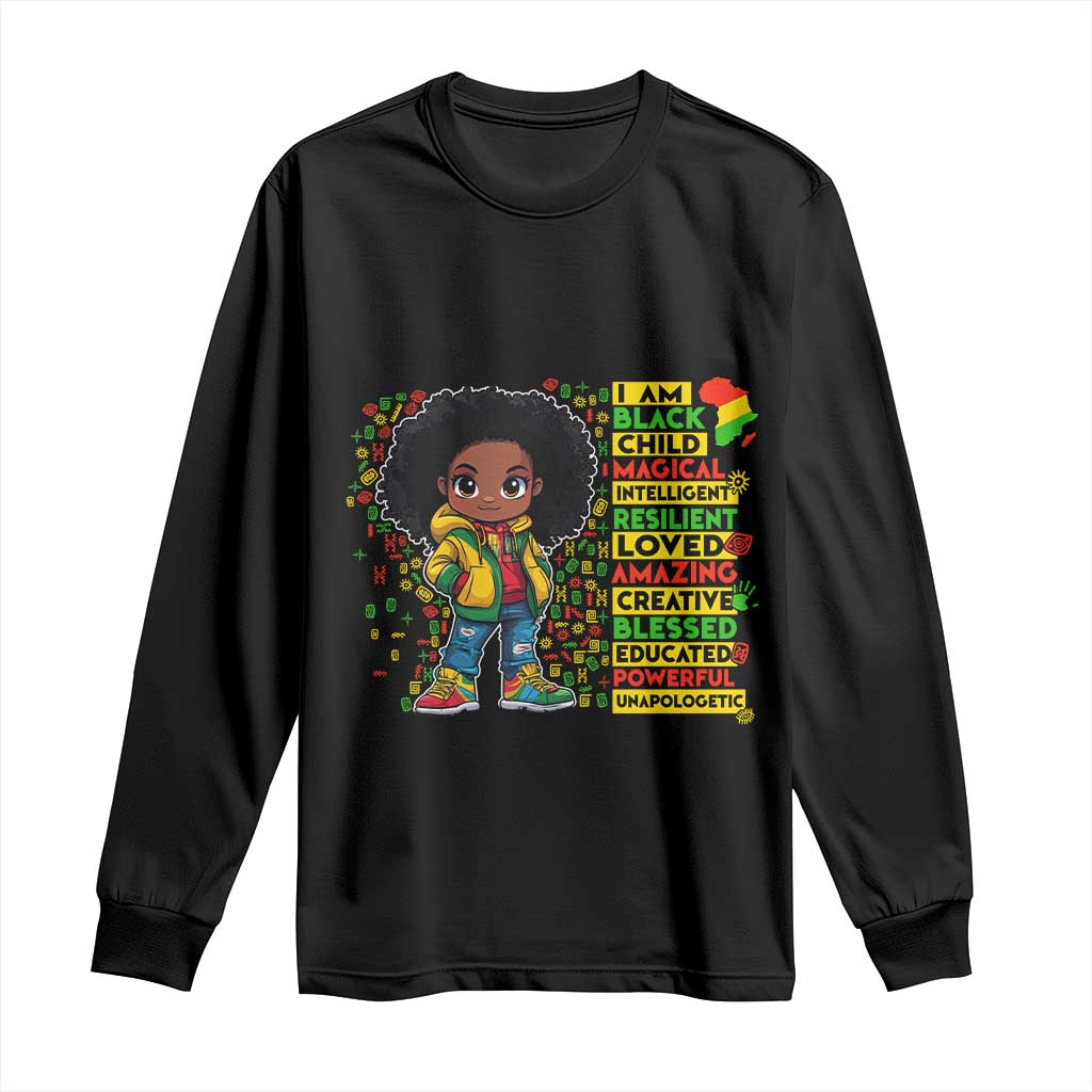 I Am Black Child Long Sleeve Shirt Afro Girl African American Pride Black History Month