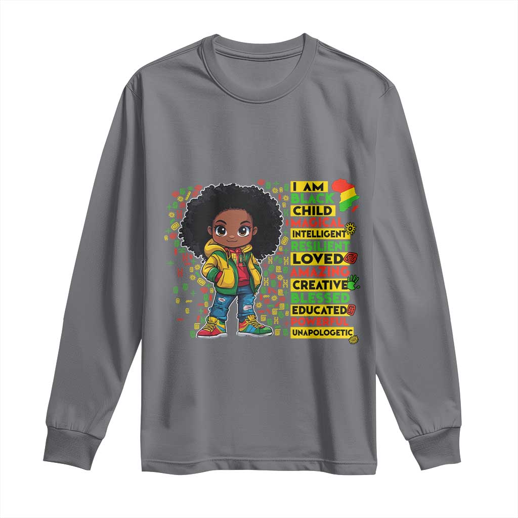 I Am Black Child Long Sleeve Shirt Afro Girl African American Pride Black History Month