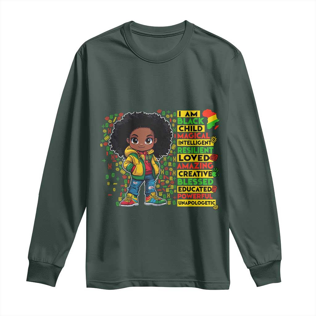 I Am Black Child Long Sleeve Shirt Afro Girl African American Pride Black History Month