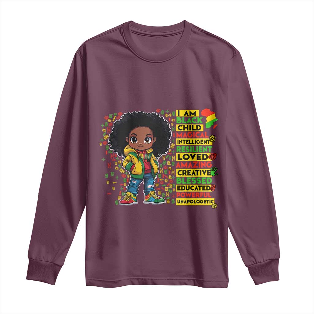 I Am Black Child Long Sleeve Shirt Afro Girl African American Pride Black History Month