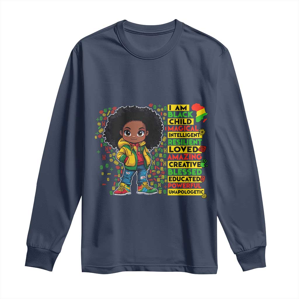 I Am Black Child Long Sleeve Shirt Afro Girl African American Pride Black History Month
