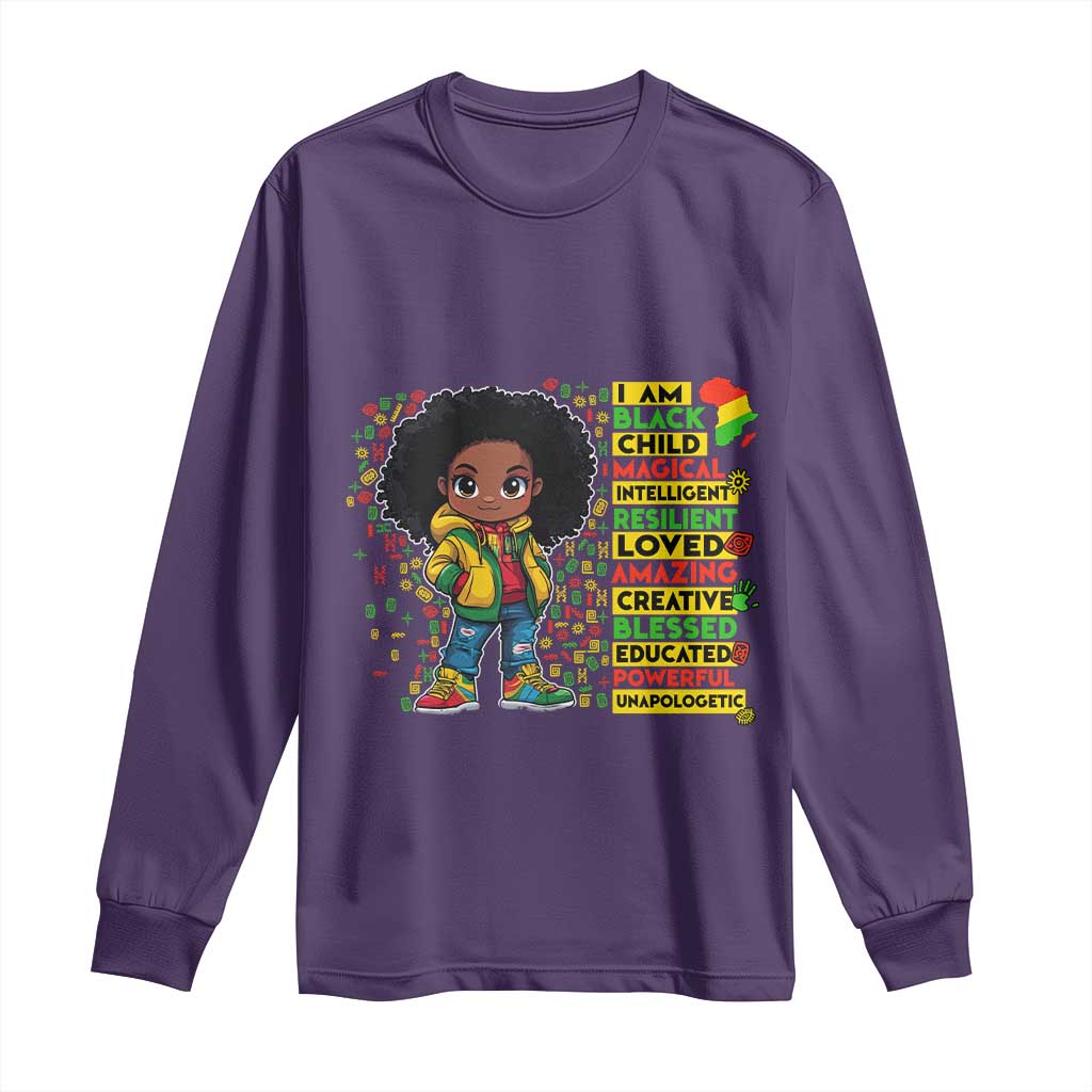 I Am Black Child Long Sleeve Shirt Afro Girl African American Pride Black History Month