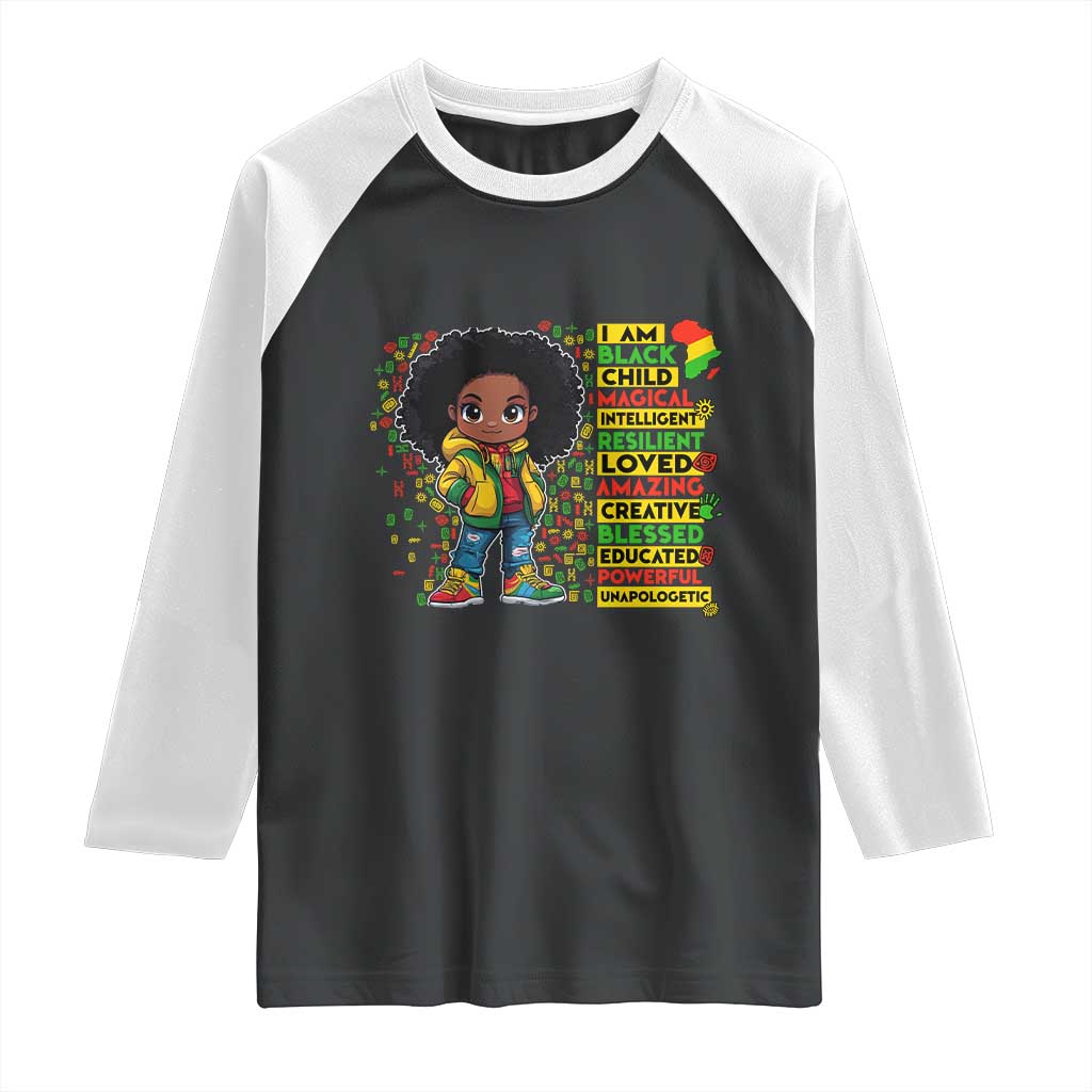 I Am Black Child Raglan Shirt Afro African American Pride Black History Month