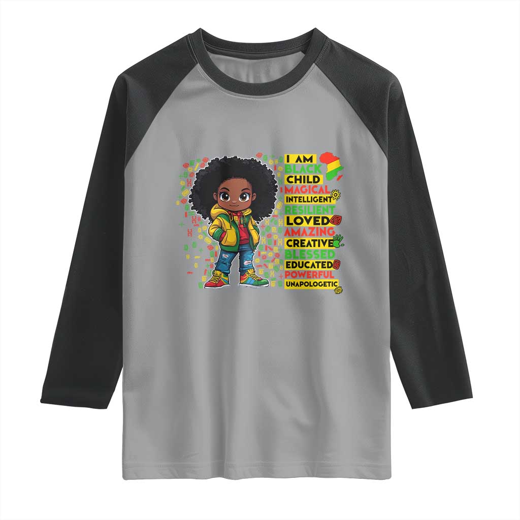 I Am Black Child Raglan Shirt Afro African American Pride Black History Month
