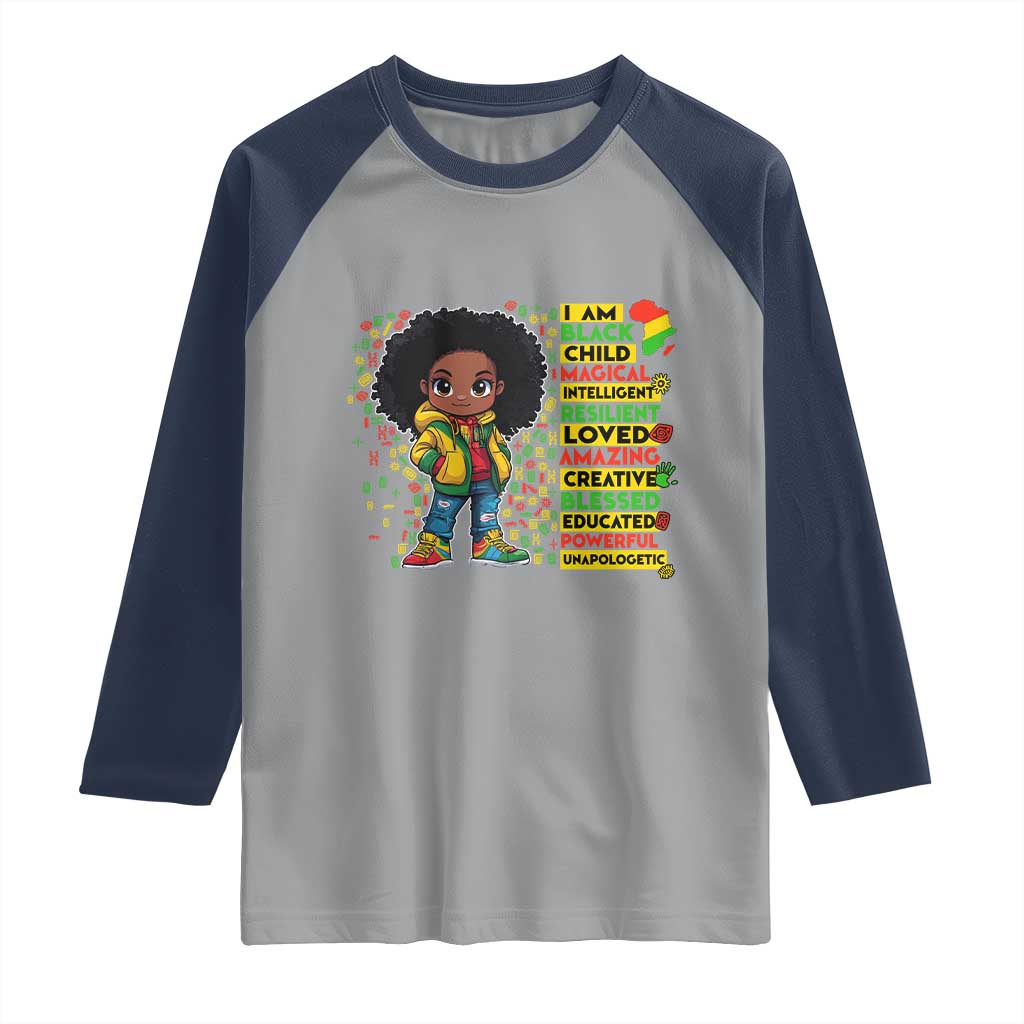 I Am Black Child Raglan Shirt Afro African American Pride Black History Month
