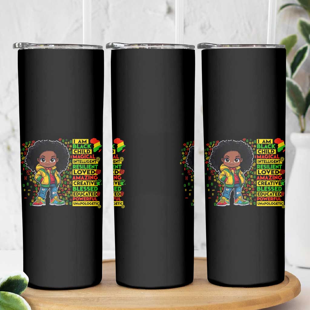 I Am Black Child Skinny Tumbler Afro Girl African American Pride Black History Month