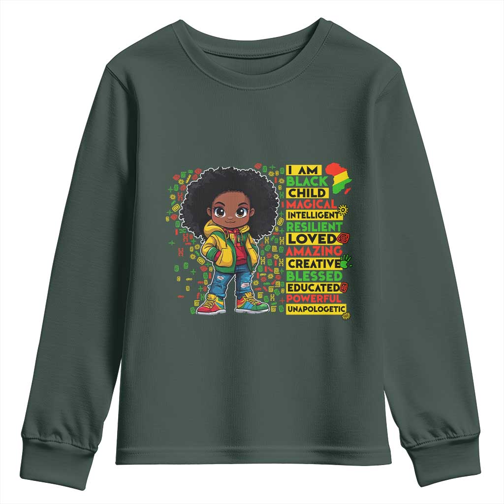I Am Black Child Youth Sweatshirt Afro Girl African American Pride Black History Month