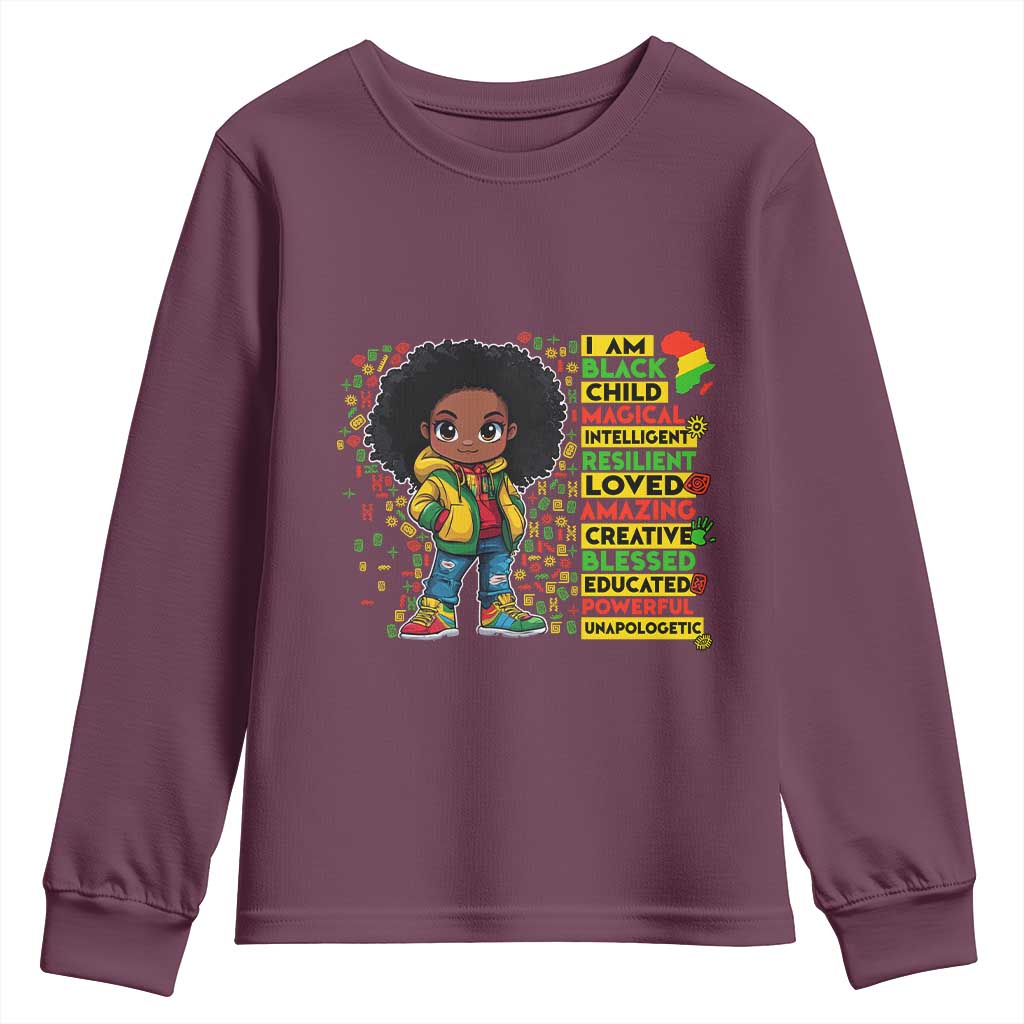I Am Black Child Youth Sweatshirt Afro Girl African American Pride Black History Month