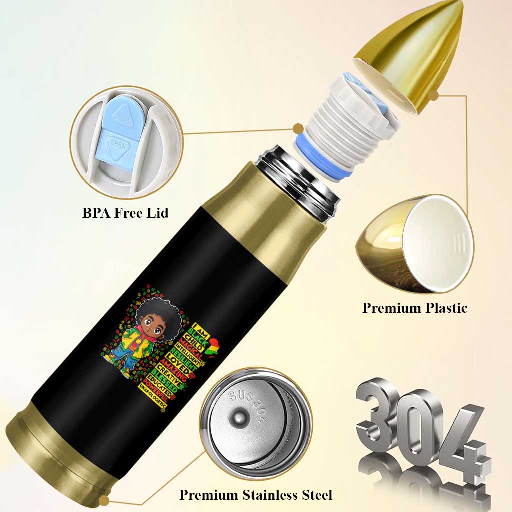 I Am Black Child Bullet Tumbler Afro Boy African American Pride Black History Month