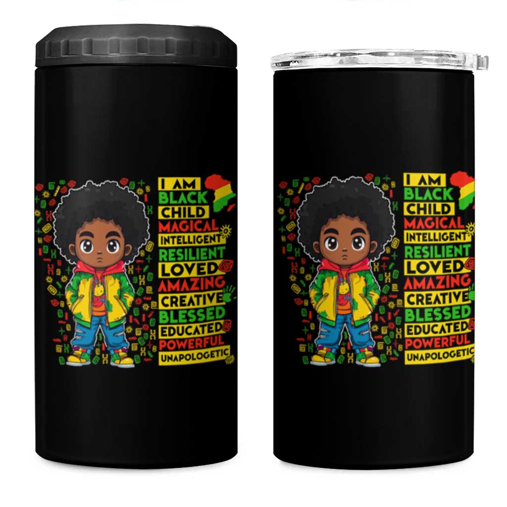 I Am Black Child 4 in 1 Can Cooler Tumbler Afro Boy African American Pride Black History Month