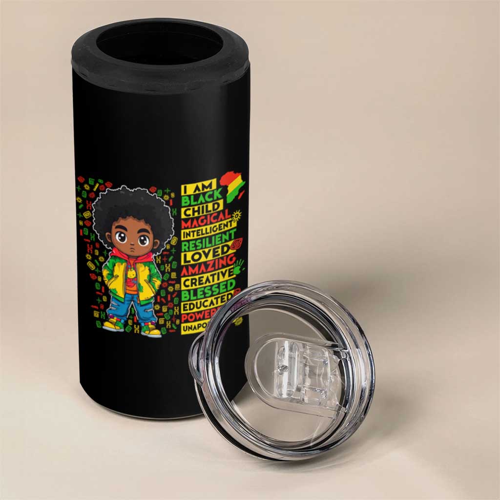 I Am Black Child 4 in 1 Can Cooler Tumbler Afro Boy African American Pride Black History Month