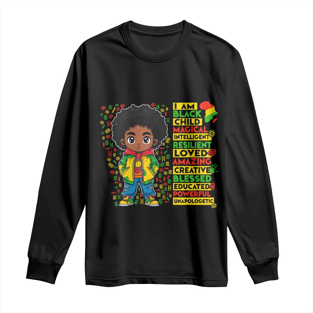 I Am Black Child Long Sleeve Shirt Afro Boy African American Pride Black History Month