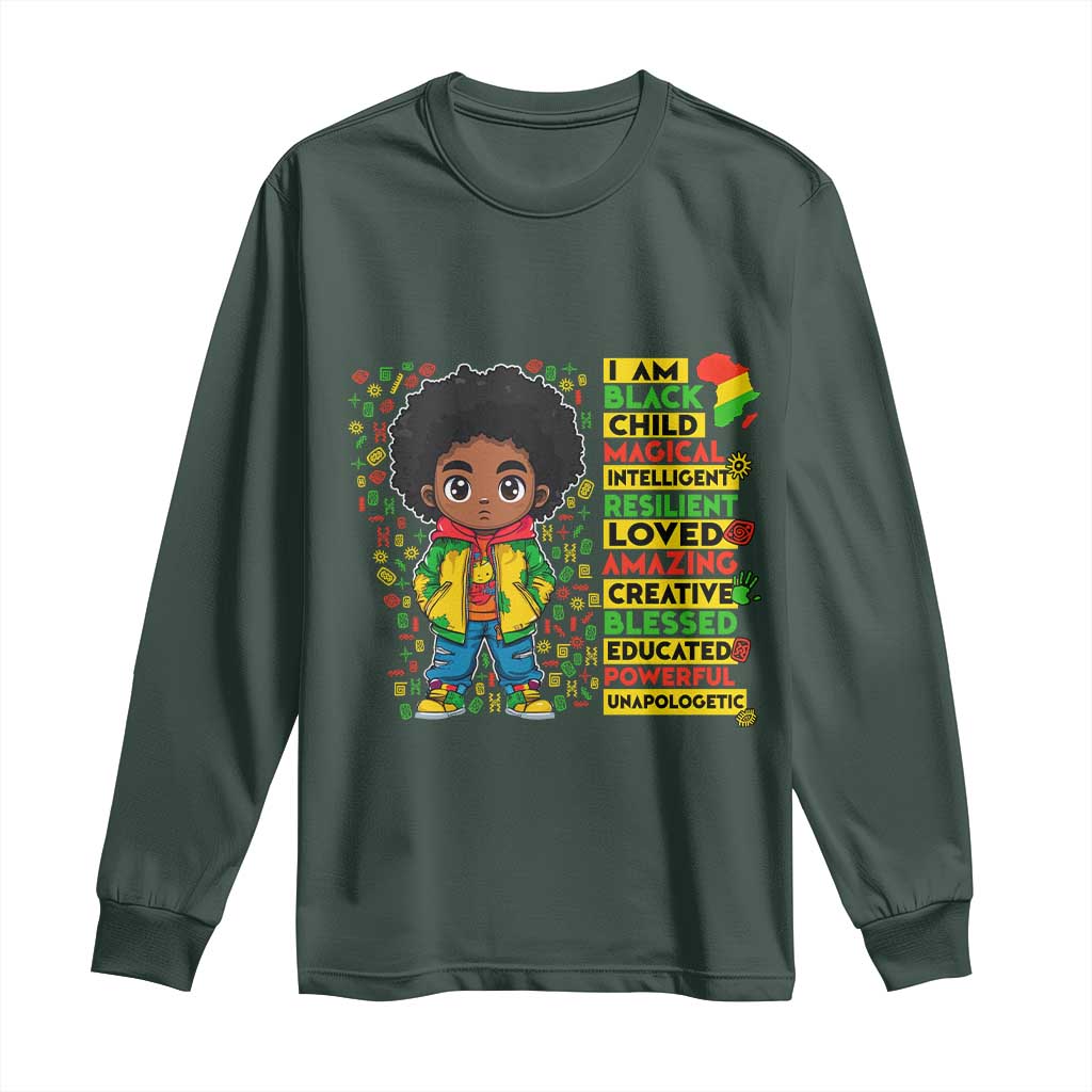 I Am Black Child Long Sleeve Shirt Afro Boy African American Pride Black History Month