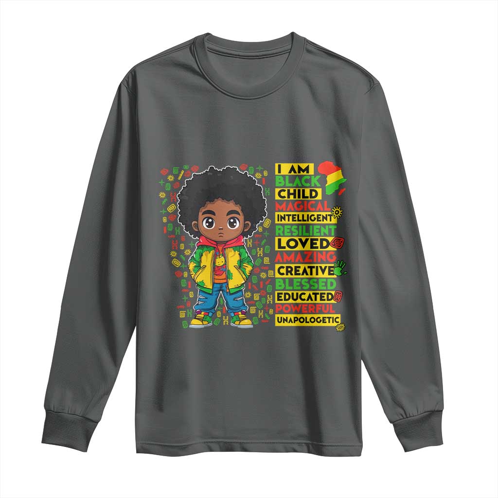I Am Black Child Long Sleeve Shirt Afro Boy African American Pride Black History Month