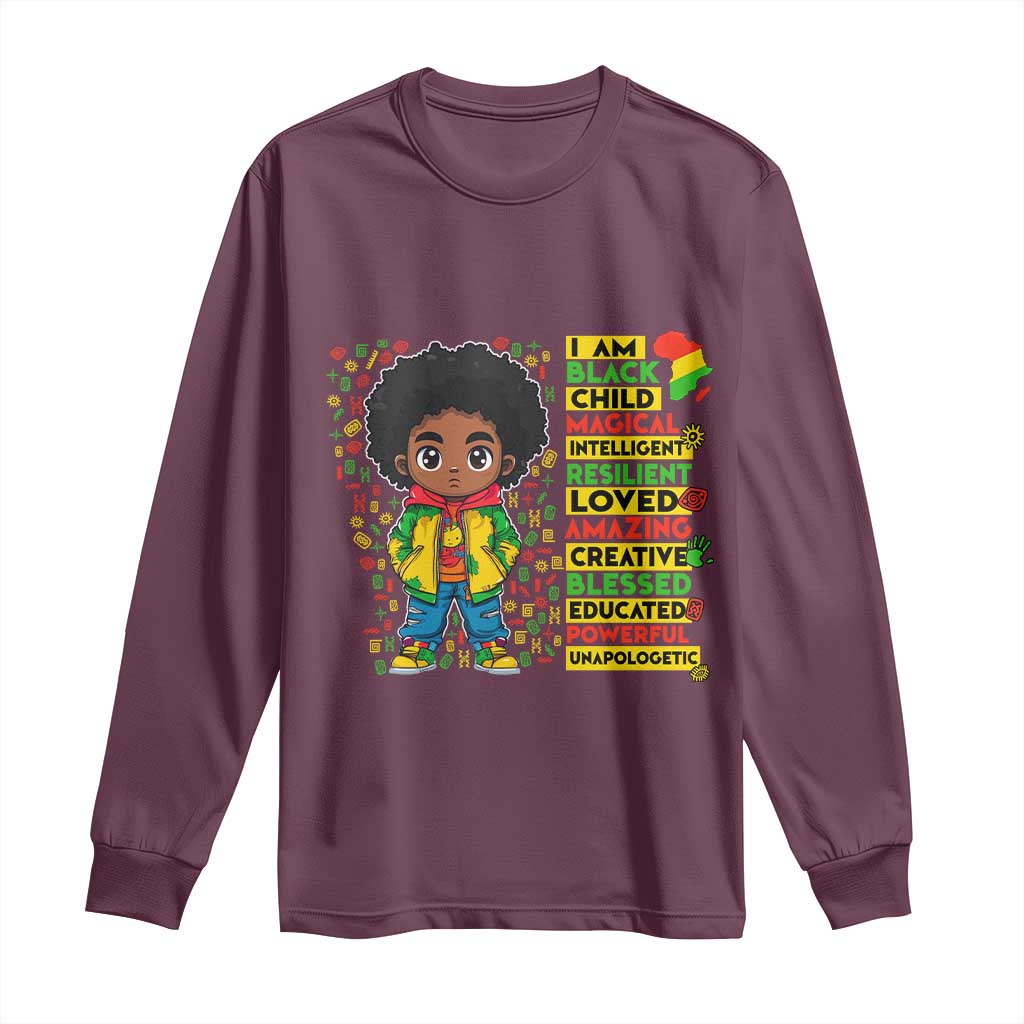 I Am Black Child Long Sleeve Shirt Afro Boy African American Pride Black History Month