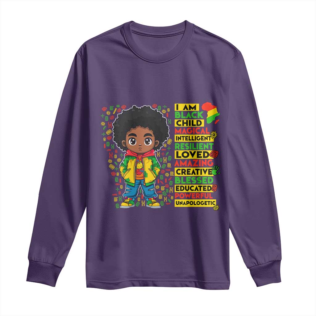 I Am Black Child Long Sleeve Shirt Afro Boy African American Pride Black History Month