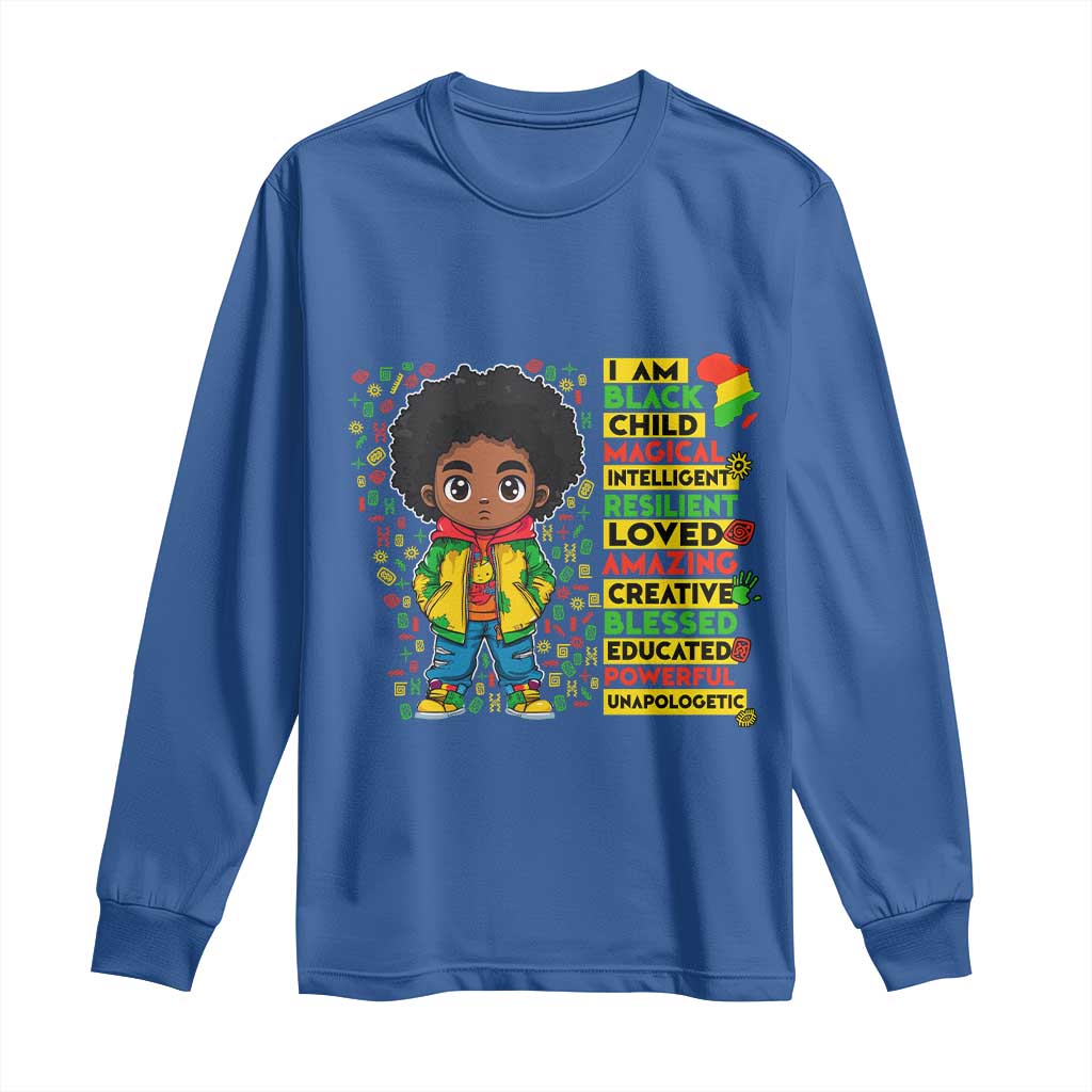 I Am Black Child Long Sleeve Shirt Afro Boy African American Pride Black History Month