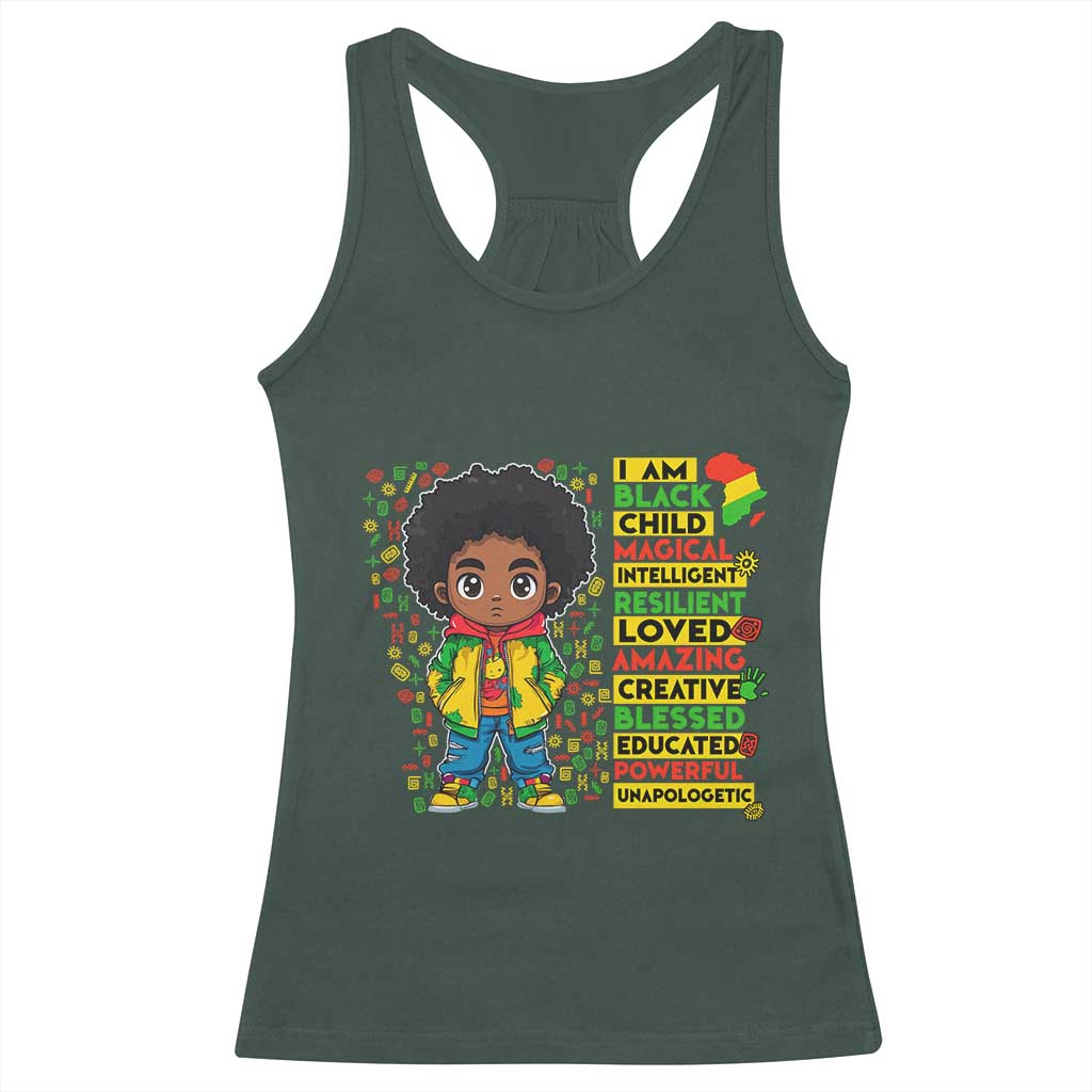 I Am Black Child Racerback Tank Top Afro Boy African American Pride Black History Month