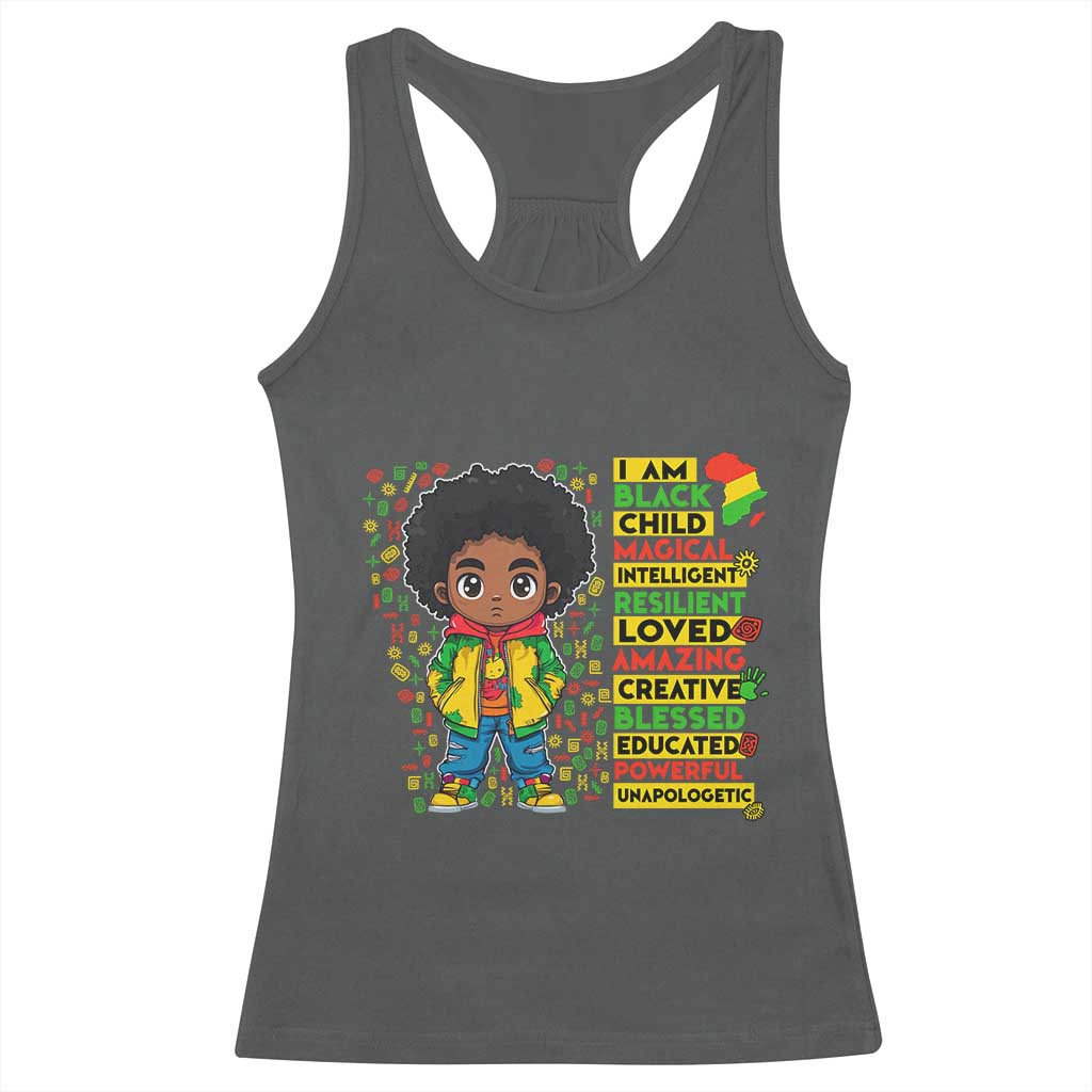 I Am Black Child Racerback Tank Top Afro Boy African American Pride Black History Month