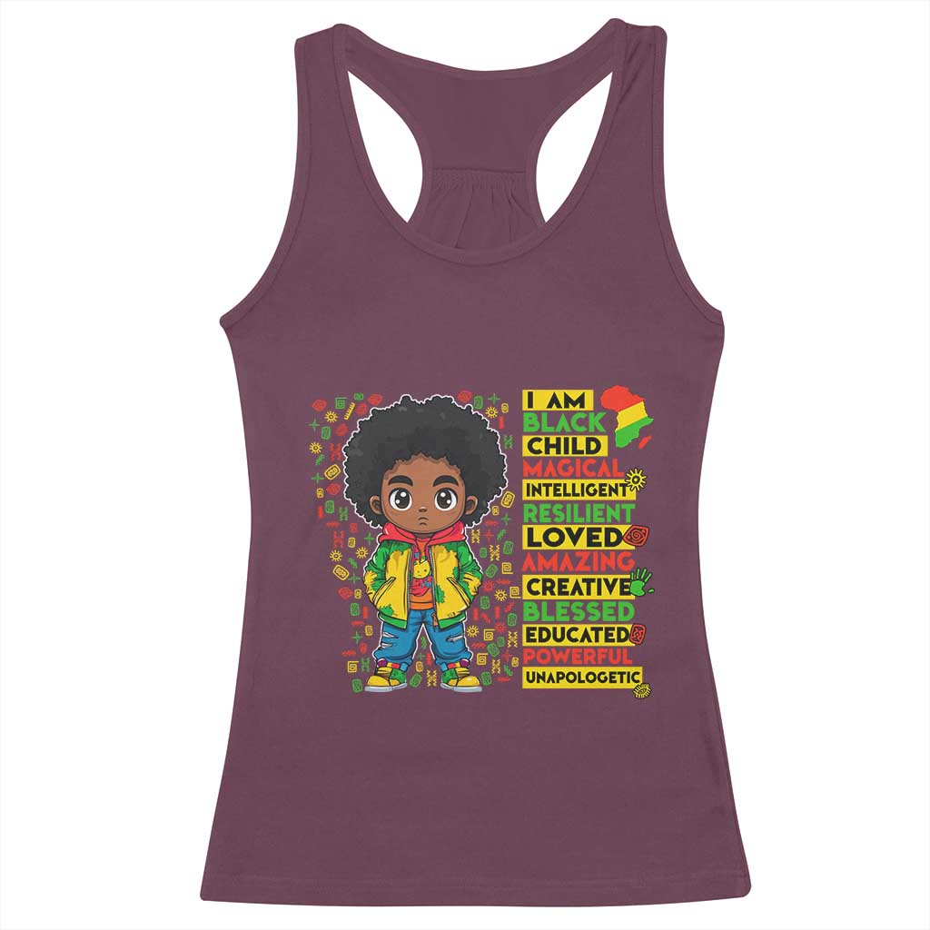 I Am Black Child Racerback Tank Top Afro Boy African American Pride Black History Month