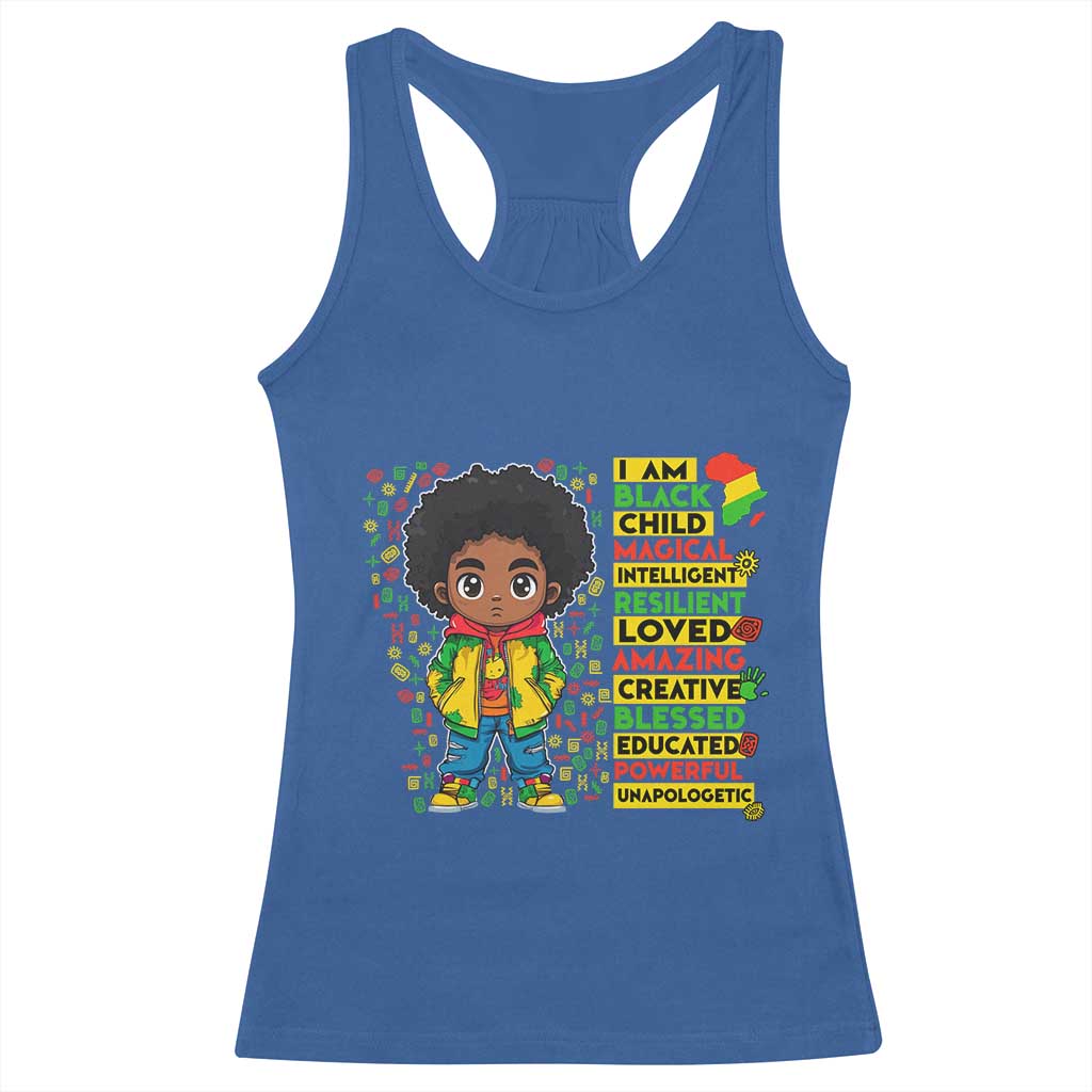 I Am Black Child Racerback Tank Top Afro Boy African American Pride Black History Month