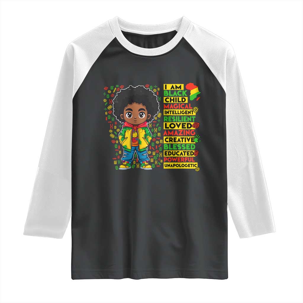I Am Black Child Raglan Shirt Afro Boy African American Pride Black History Month