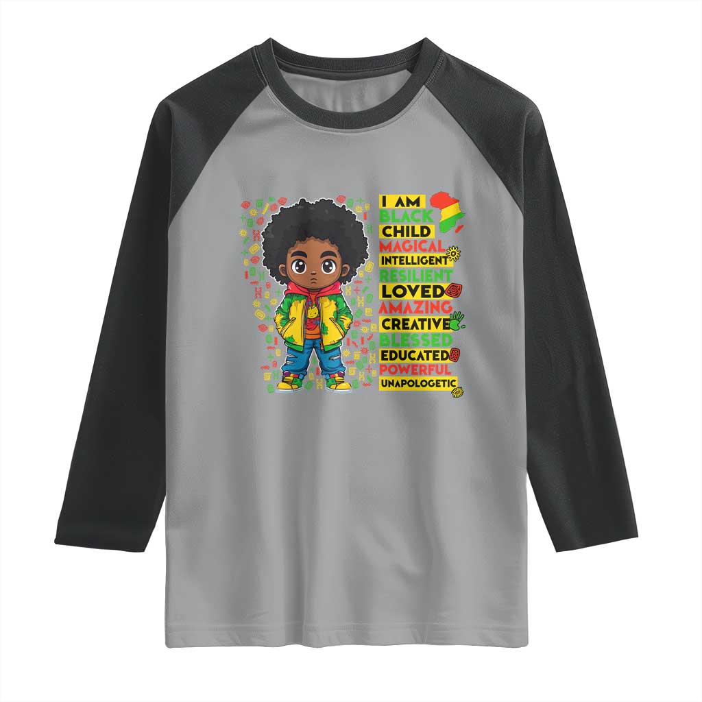 I Am Black Child Raglan Shirt Afro Boy African American Pride Black History Month