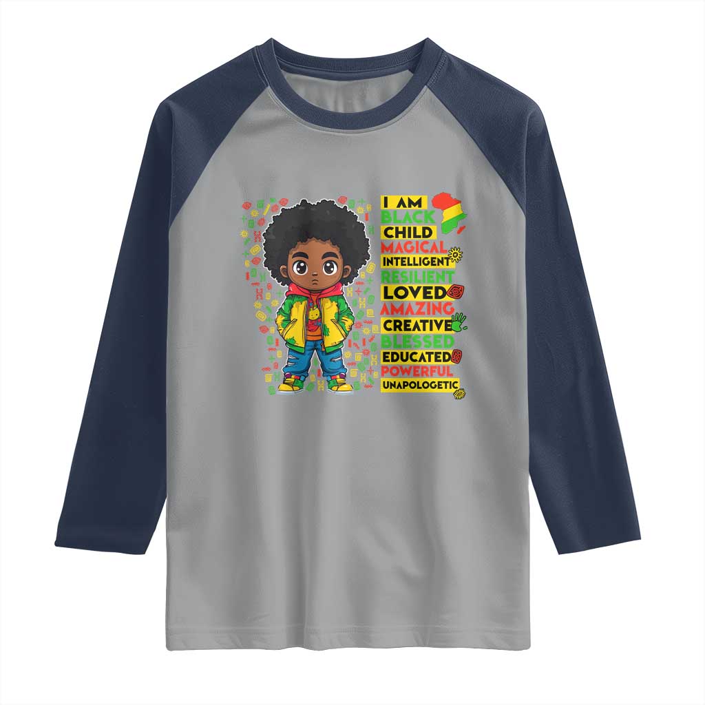 I Am Black Child Raglan Shirt Afro Boy African American Pride Black History Month