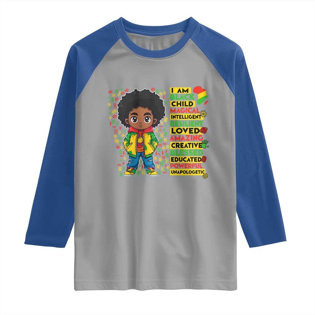 I Am Black Child Raglan Shirt Afro Boy African American Pride Black History Month