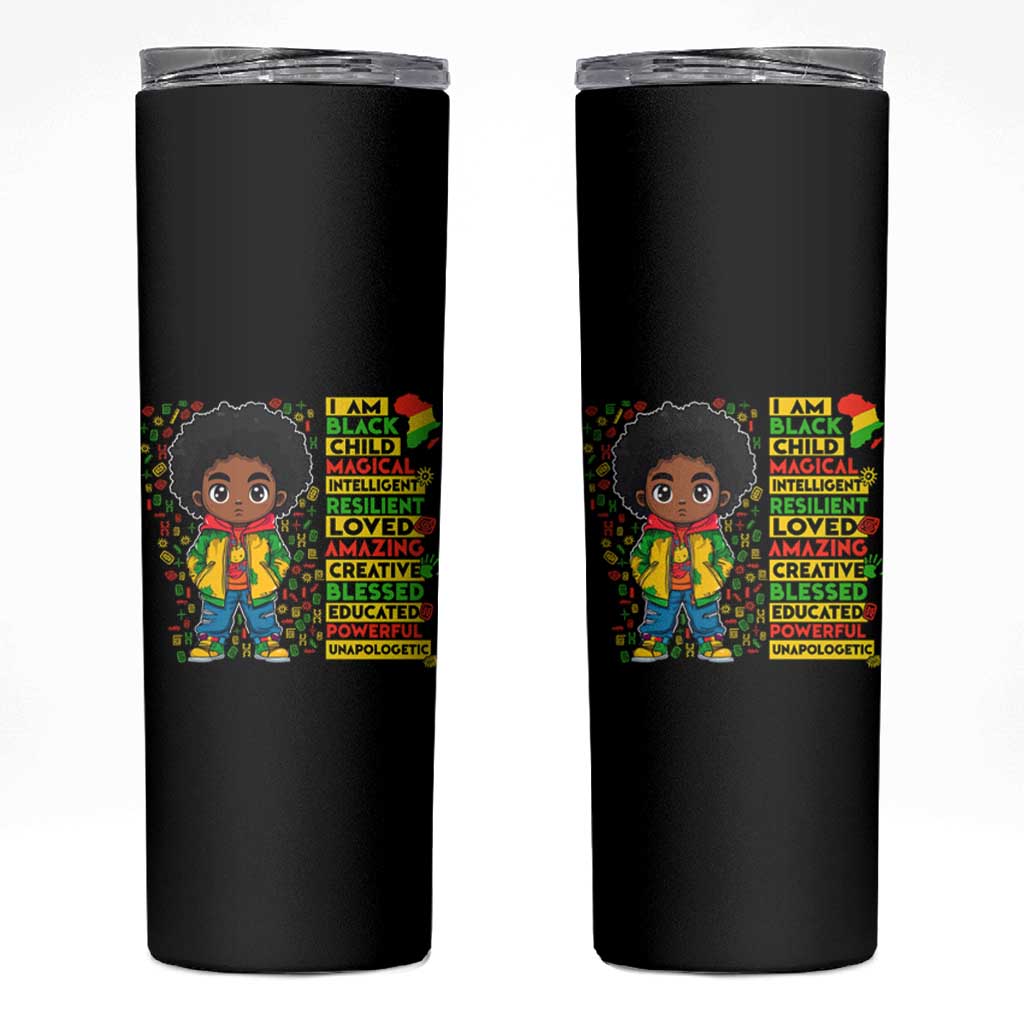 I Am Black Child Skinny Tumbler Afro Boy African American Pride Black History Month