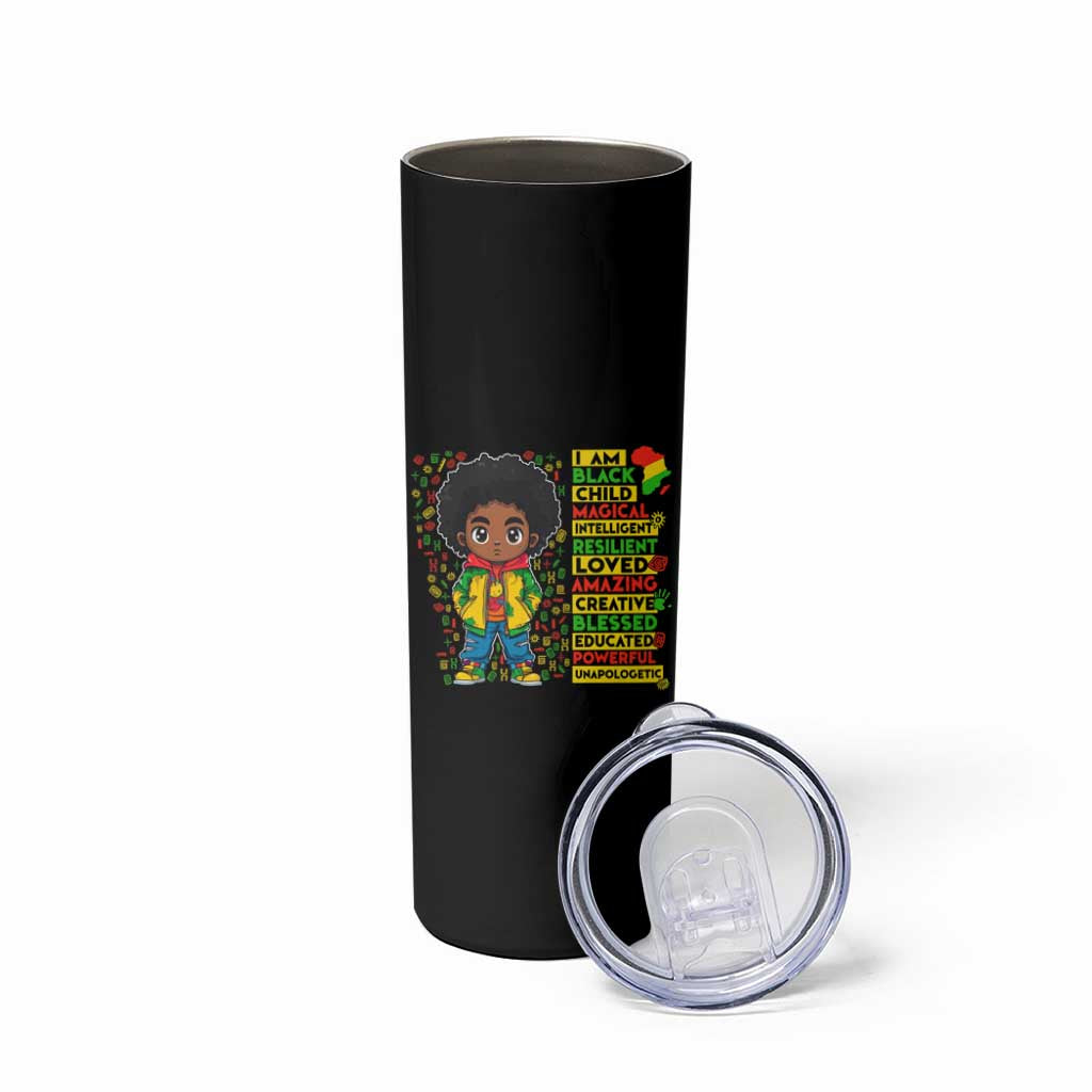 I Am Black Child Skinny Tumbler Afro Boy African American Pride Black History Month