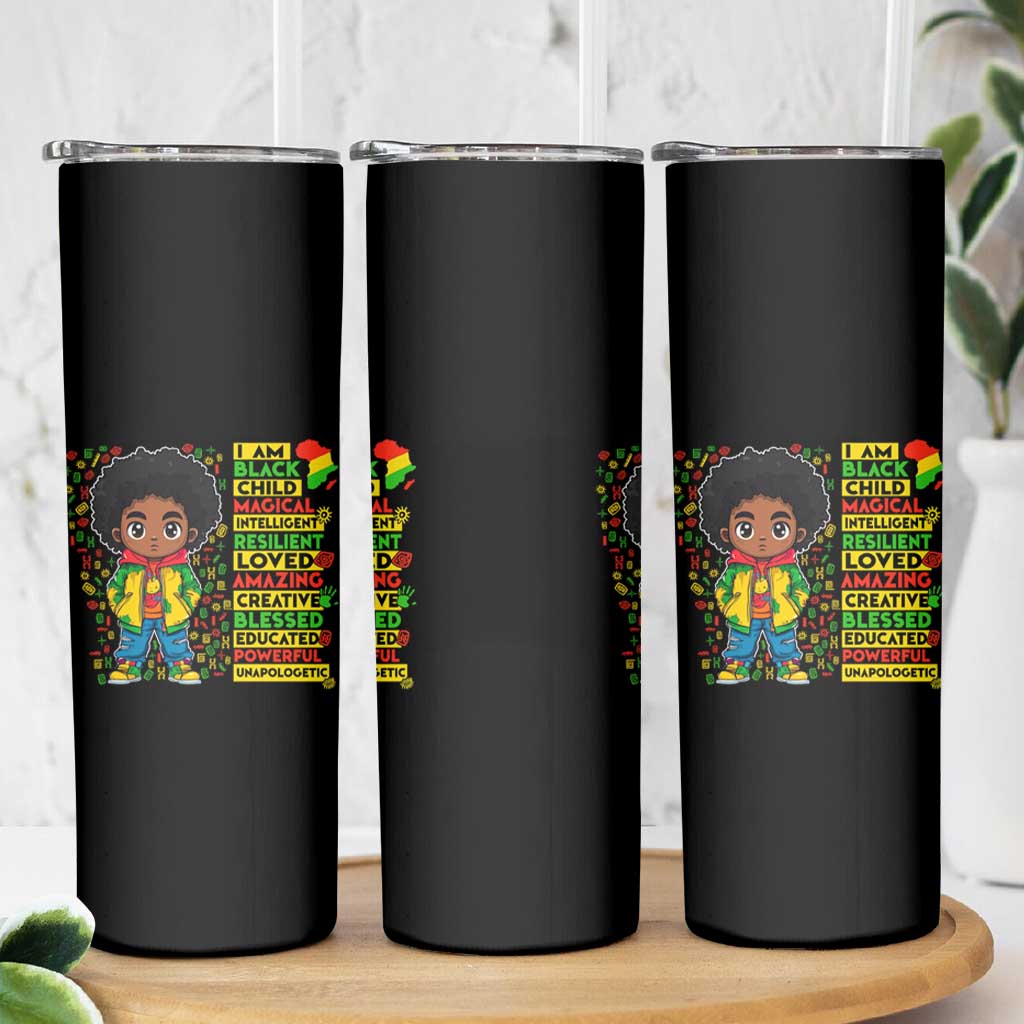 I Am Black Child Skinny Tumbler Afro Boy African American Pride Black History Month