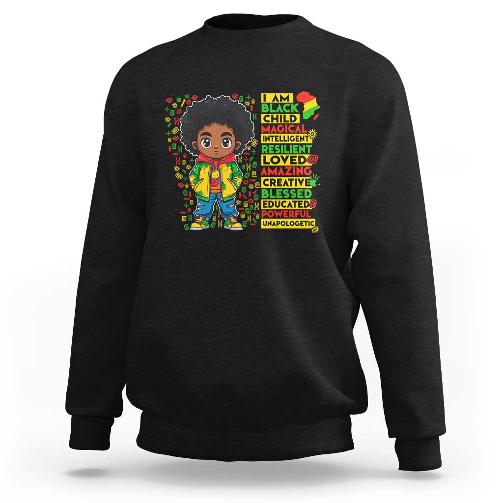 I Am Black Child Sweatshirt Afro Boy African American Pride Black History Month