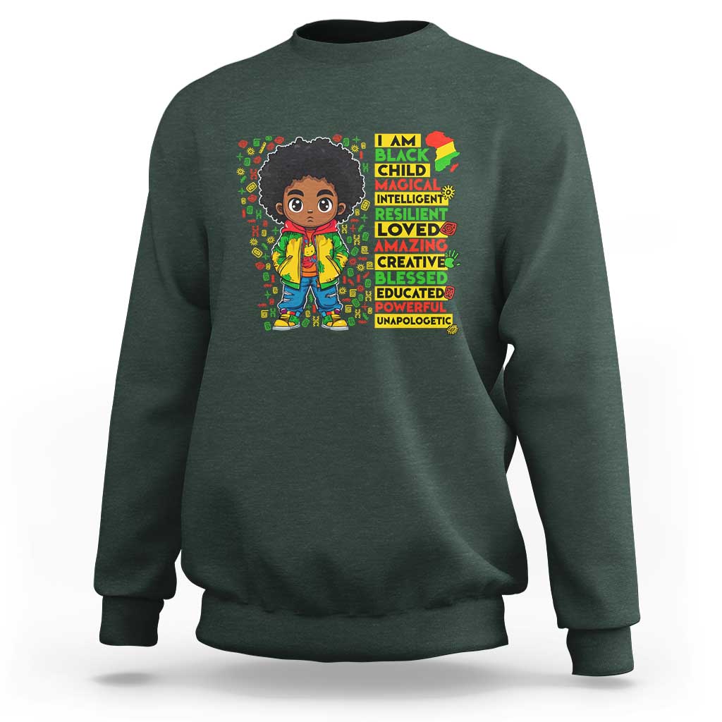I Am Black Child Sweatshirt Afro Boy African American Pride Black History Month