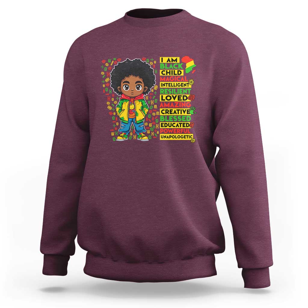 I Am Black Child Sweatshirt Afro Boy African American Pride Black History Month