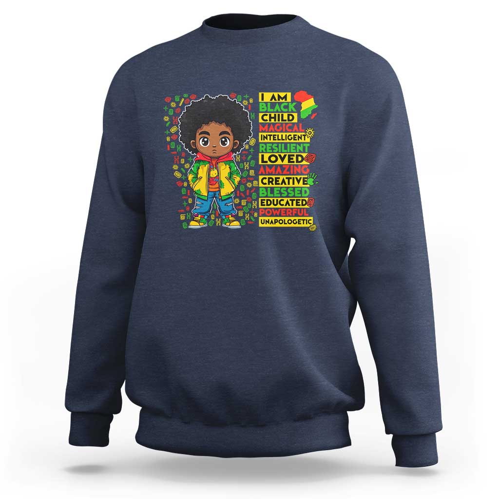 I Am Black Child Sweatshirt Afro Boy African American Pride Black History Month