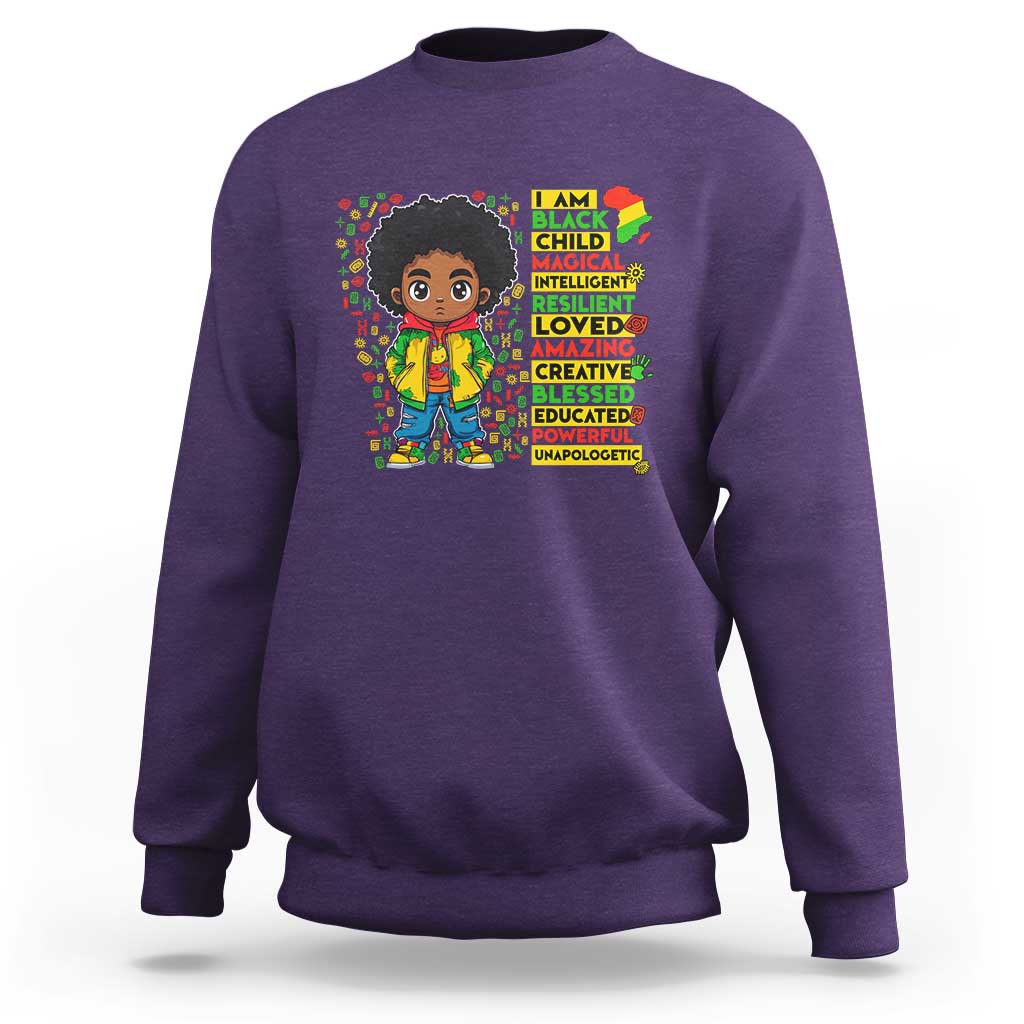 I Am Black Child Sweatshirt Afro Boy African American Pride Black History Month