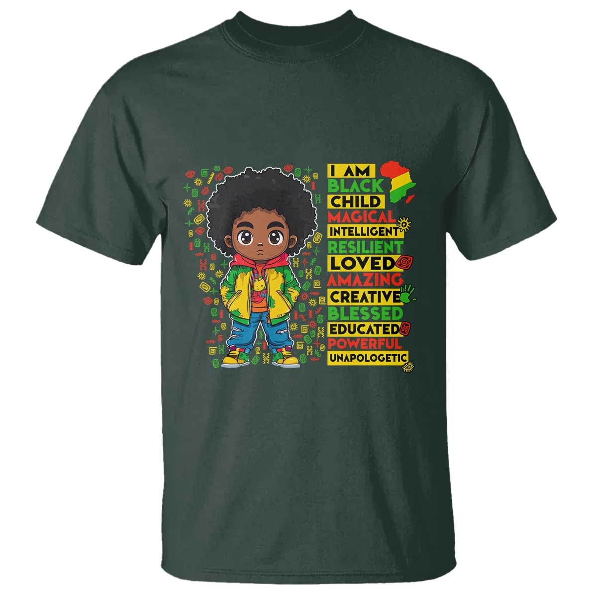 I Am Black Child T Shirt Afro Boy African American Pride Black History Month